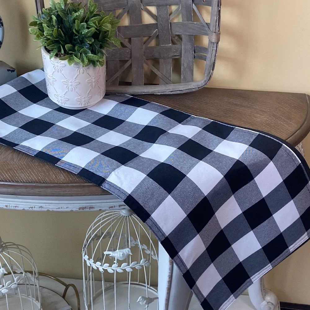 NEW! Modern Farmhouse Black & White Buffalo Check Plaid Dining Table Runner